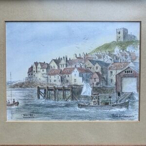 Vintage Whitby Harbour Watercolor Print  9.5x11.5 Inch Colin Williamson Framed